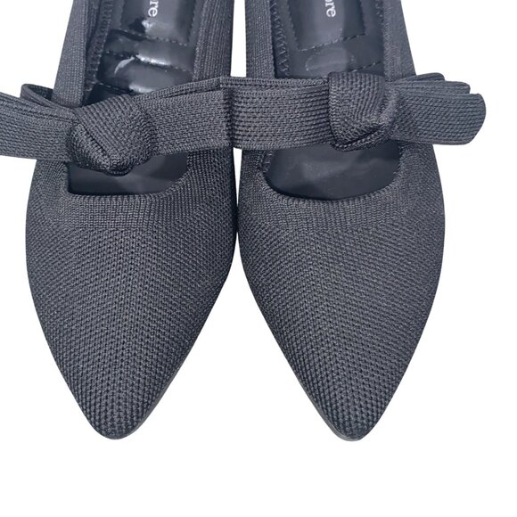 Nanette Lepore knit maryjane Black Pointed Toe Flats shoes Bow Detail 7.5 - Picture 3 of 9